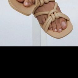 Zara Padded Flats Leather Flat Tubular Strap Slip-on Sandals 