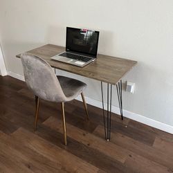 Home Office Desk Retro Black Hairpin Legs, 43" Gray Oak Wood Writing Table, Wooden Computer Desk Small, Student Table Hairpin, Grey Study Desk (Gray W