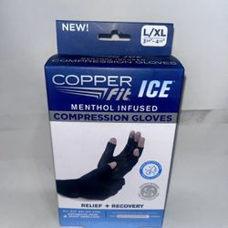 Copper Fit Ice Menthol Infused Compression Gloves Size L/XL Relief Plus Recovery