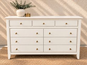 Cottage White Nine-Drawer Dresser | Antique Gold Hardware