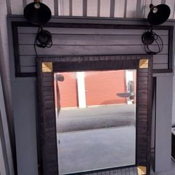 Queen Headboard With Built-in Lamps And Mirror 