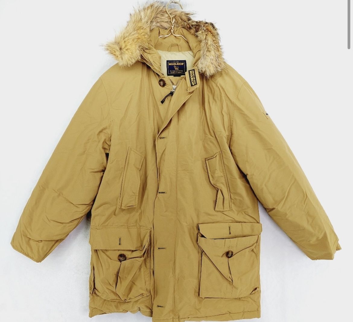 Vintage Woolrich Parka Mens Medium Brown Goose Down Hooded Jacket Fur