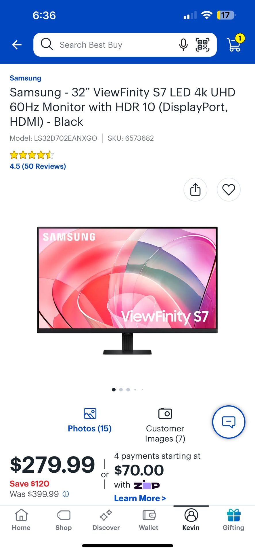 Samsung - 32" ViewFinity S7 LED 4k UHD 60Hz Monitor with HDR 10 (DisplayPort, HDMI) - Black