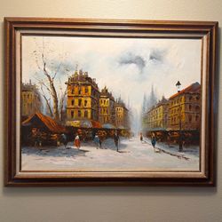 Framed Alfred George Morgan Oil on Canvas Painting of Parisian City 