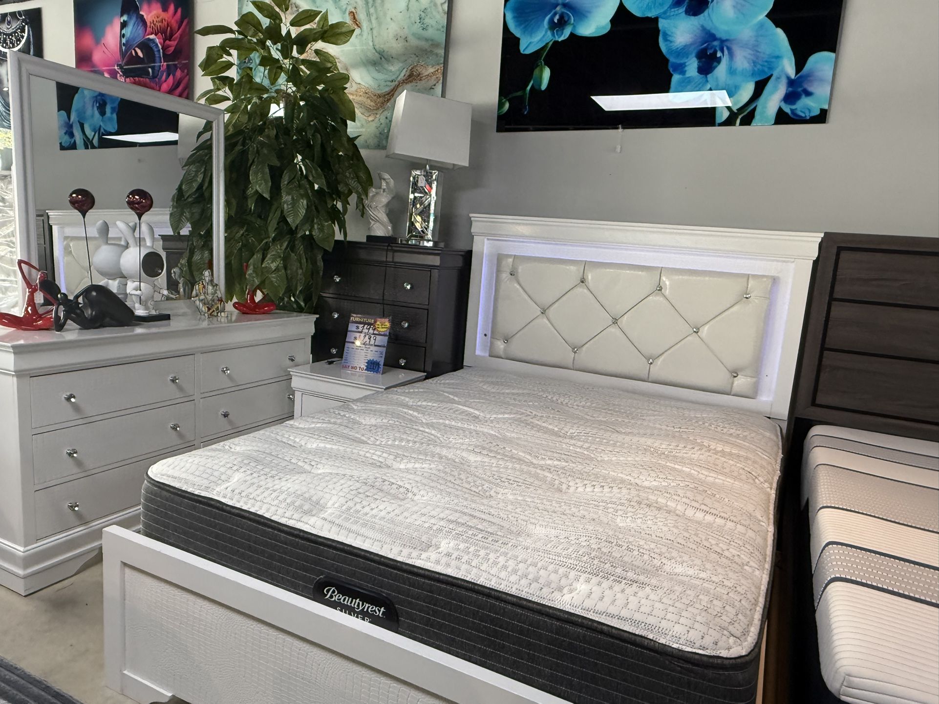 White 5 Pc Bedroom Set With Led Lights Only $699
