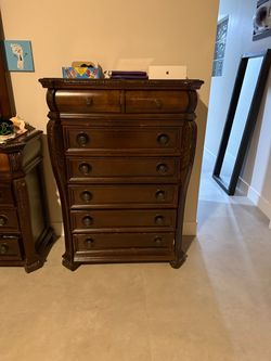 Dark Wood Tall Chest of Drawers