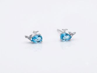 925 Sterling Silver Minimalist Cute Blue Whale Dolphin Animal Earrings Studs
