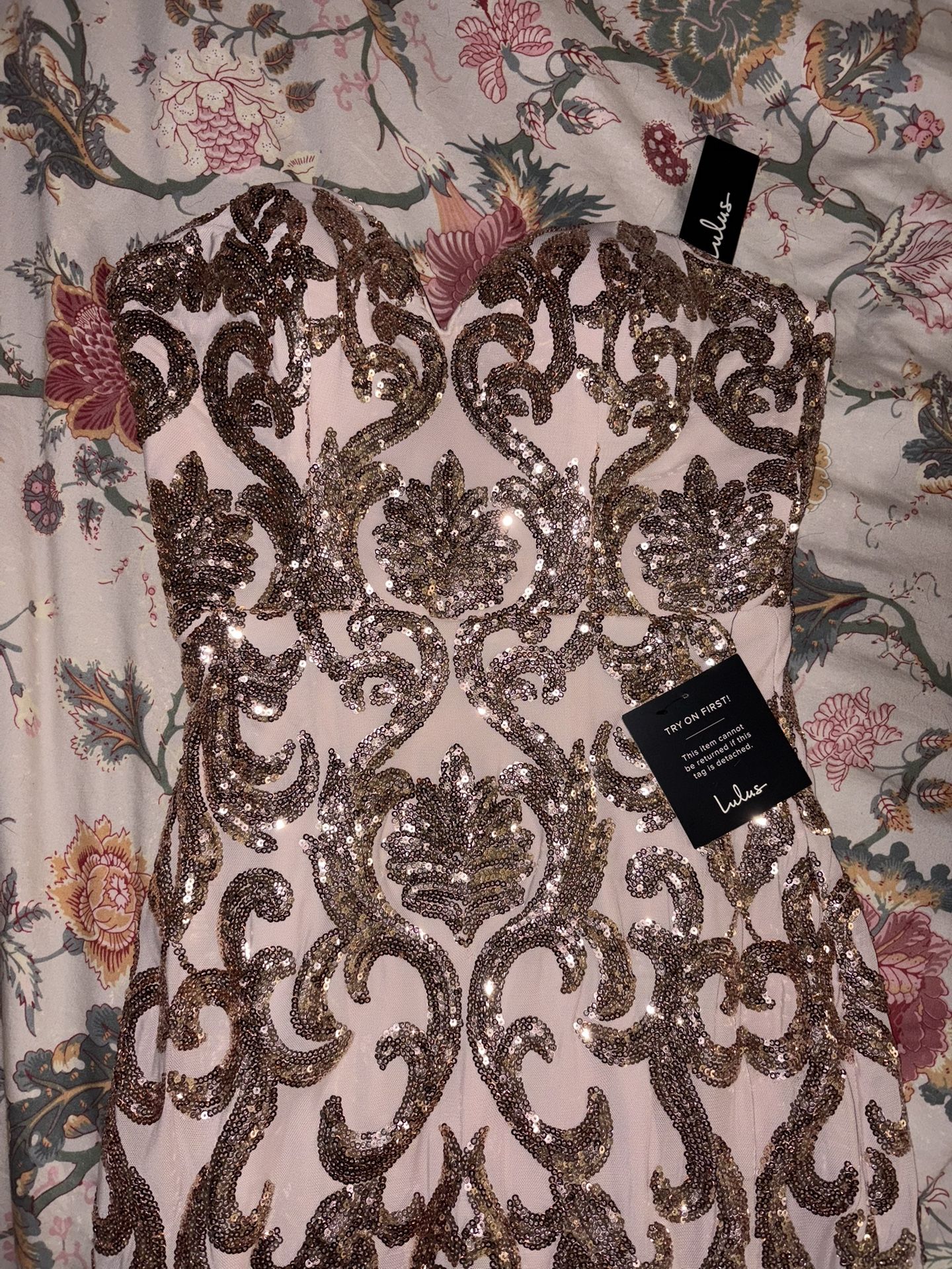 Lulus Rose Gold Maxi Dress