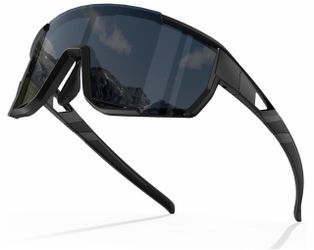 NEW Black Polarized Sport Wrap-Around Sunglasses