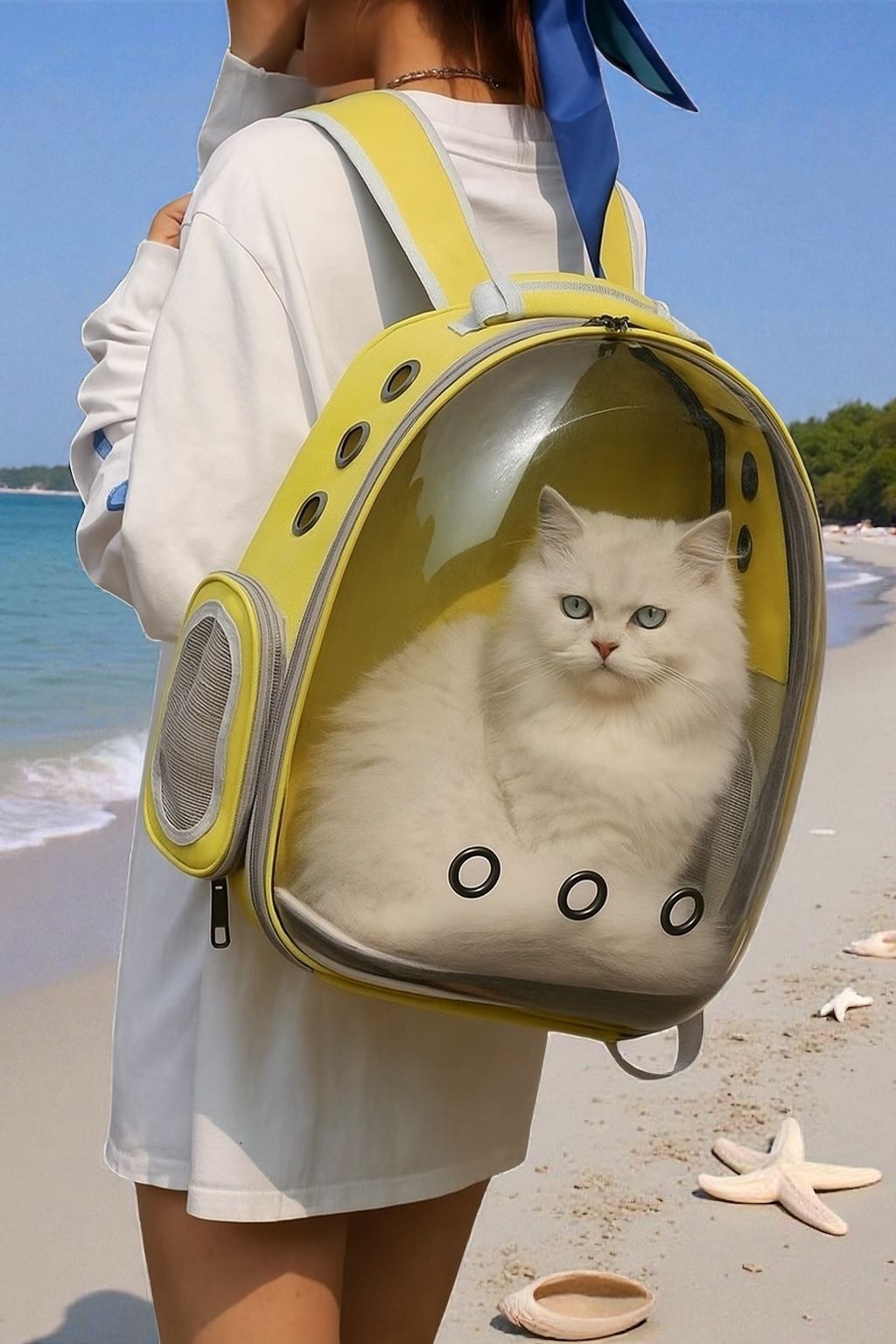 Yellow| New! Space Capsule Pet Carrier Backpack – For Small Cats & Dogs  Clear Breathable Bubble Window | Airline-Approved | Travel & Hiking Carrier 