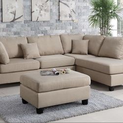 Beige Sectional Sofa With Ottoman (Free Delivery)