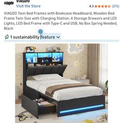 Queen bed frame With Book Case , Build In Charge, Storage.... (New)