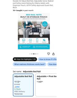 EZ Adjust Bed Rail, Adjustable Senior Bedrail (J23)