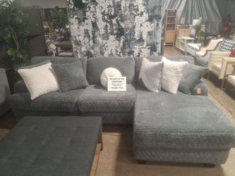 Gray Sectional Sofa with Chaise and Ottoman