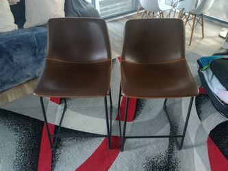 Leather Brown With Orange Stitching Bar Stools