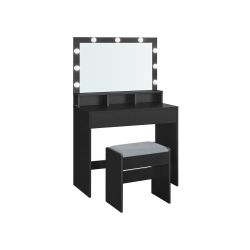 VASAGLE Vanity Desk with Mirror and Lights, Makeup Vanity with Upholstered Vanity Stool, 9 Dimmable LED Lights, 3 Compartments, 2 Drawers, for Bedroom