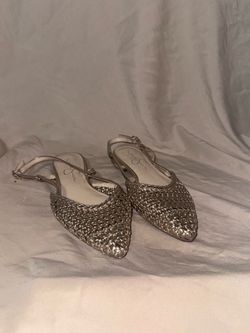 Jessica Simpson Metallic Gold Woven Pointed Toe Slingback Flats