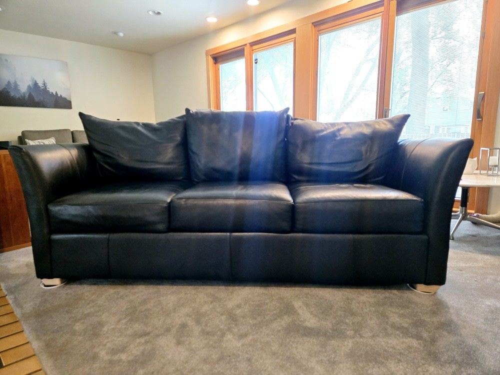 Contemporary Black Leather Sofa