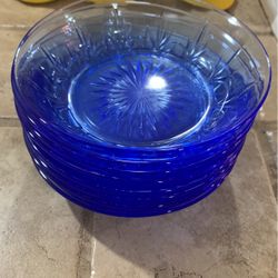 Set Of 8 Vintage Avon Blue Fostoria 6.75" Bowls American Classic Starburst
