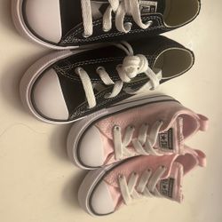 4 Pair Of Brand New Shoes. Pink converse , Pink Crocs, Blk Crocs All Size 6 Blk Converse  Size 6