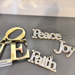 Four Decorative Objects Ornaments Love Peace Faith Joy