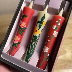 Japanese Floral Flower Handmade Hand painted Candlesticks Candles