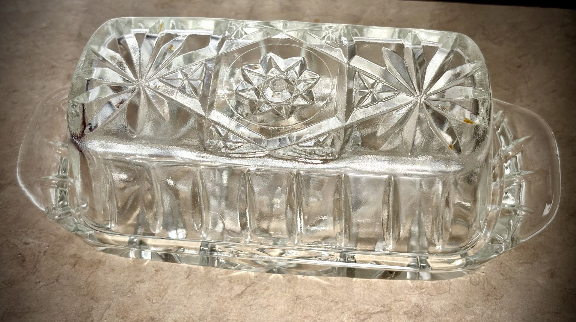 vintage Anchor Hocking Star of David butter dish.
