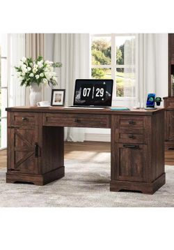 Farmhouse Home Office Desk with Drawers,