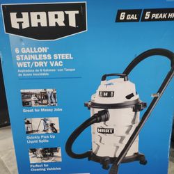 Hart 6 Gallon 5 Peak HP Stainless Steel Wet Dry Vacuum 