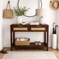 Rattan Console entry table with 2 drawers