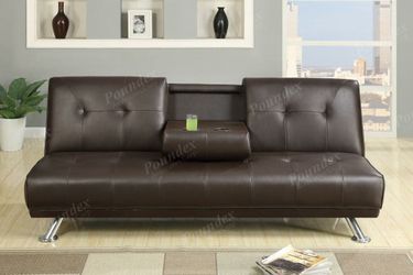 New leather futon sofa with foldable cup holder