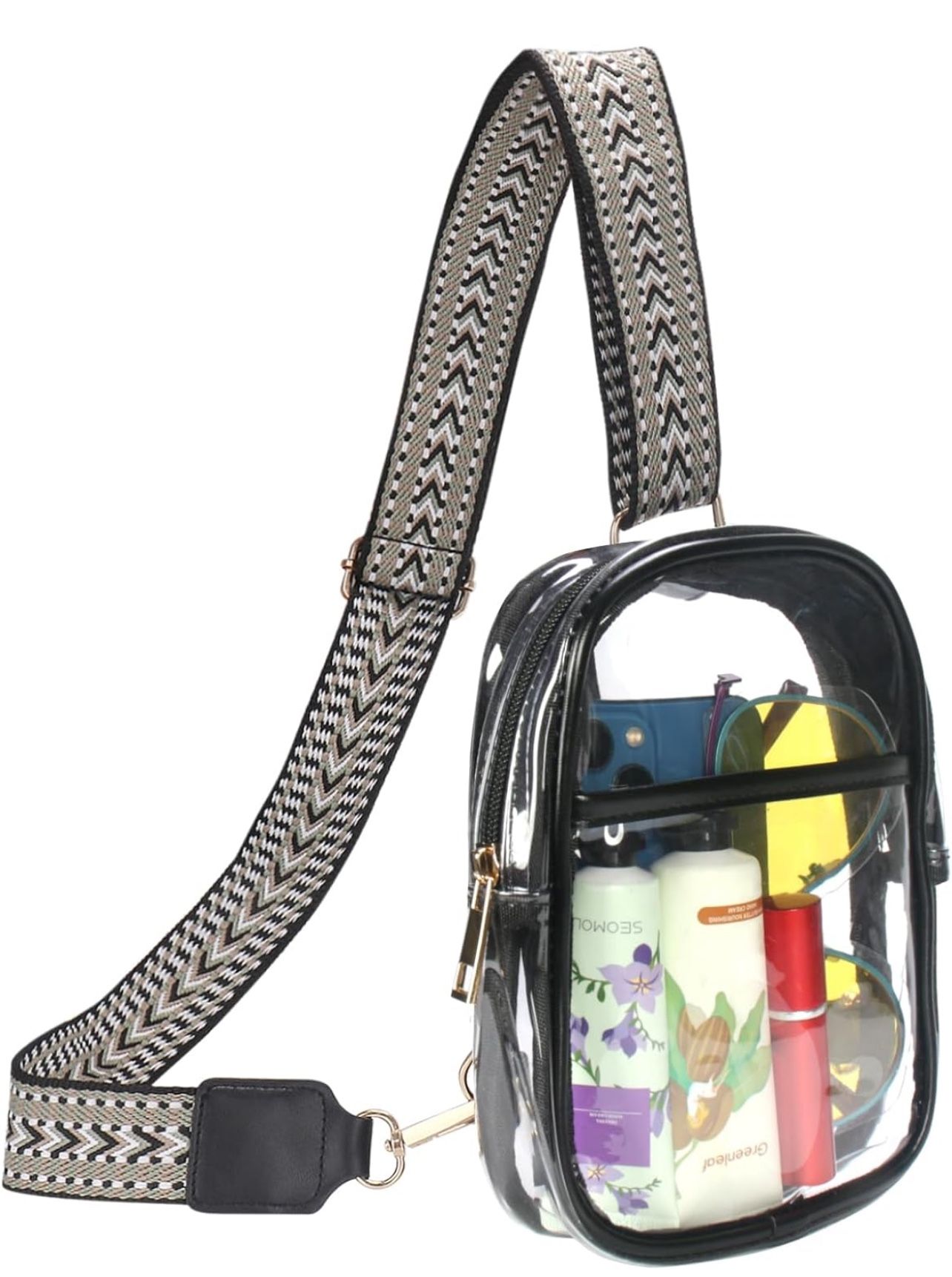 Clear Purse for Stadium Clear Sling Bag Stadium Approved Clear Fanny Pack Crossbody Bag Purses for Women Heavy Duty Transparent Chest Bag with Adjusta