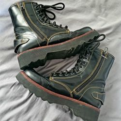Real Coach Brand Leather Moto Hiker Boots In Black And Orange Size 8 Unisex