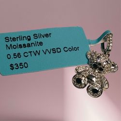 MOISSANITE 925 STERLING SILVER TEDDY BEAR PENDANT