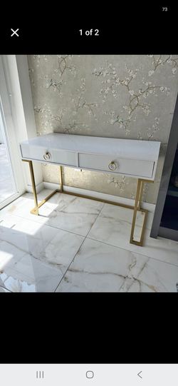 White Gloss Console Table with Gold Legs