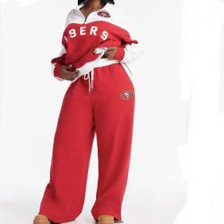 NFL, Woman’s Plus, 49ers Fleece Sweat Suit, 1/2 Zip Sweater & Pants, Loose-Fit, Size 1X, New With Tags 