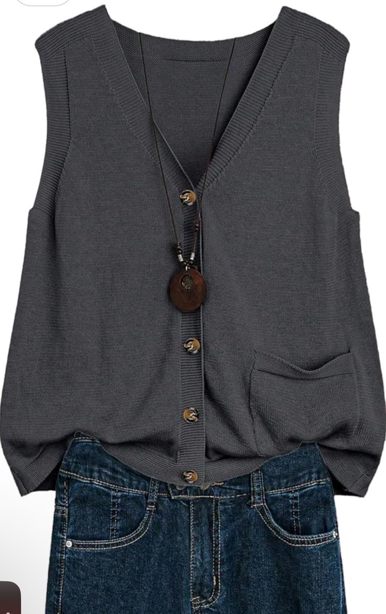 L size Women's Casual Lightweight V-Neck Button Up Real Pocket Cardigan Knitted Sweater Vest