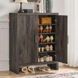 41" Shoe Cabinet with Doors & 3 Adjustable Shelves, 6-Tier Morden 24 Pair Shoe Storage Cabinet, Tall Shoe Rack Organizer for Entryway, Hallway, Living