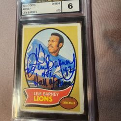 Lem Barney Signed Authentic Detroit Lions 1970 Topps Rookie #75 HOF'92 UCG 6
