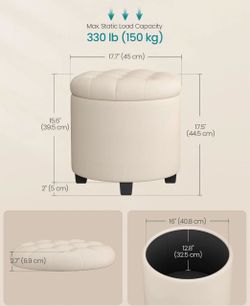 SONGMICS Makeup Stool Round Storage Pouf Padded Footrest Removable Lid - Beige