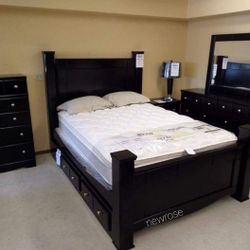 Bedroom Set 4-Piece Ready For Delivery QB, Dresser Mirror Nightstand