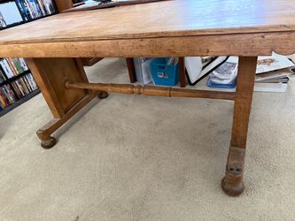 64 3/4 inch by 31 inch table top stands 29 1/4 inch high. Solid Wood Farmhouse Dining Table. Early 1900s.  64 and three-quarter inch by 31 inch table 