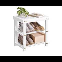 Shoe Rack Bench, 3-Tier Bamboo Shoe Storage Organizer, Entryway Bench, Holds Up to 130 kg, 28.7 x 50