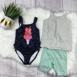 Gymboree 5T Girls Navy Polka Dot Heart Ice Cream One-Piece Swimsuit