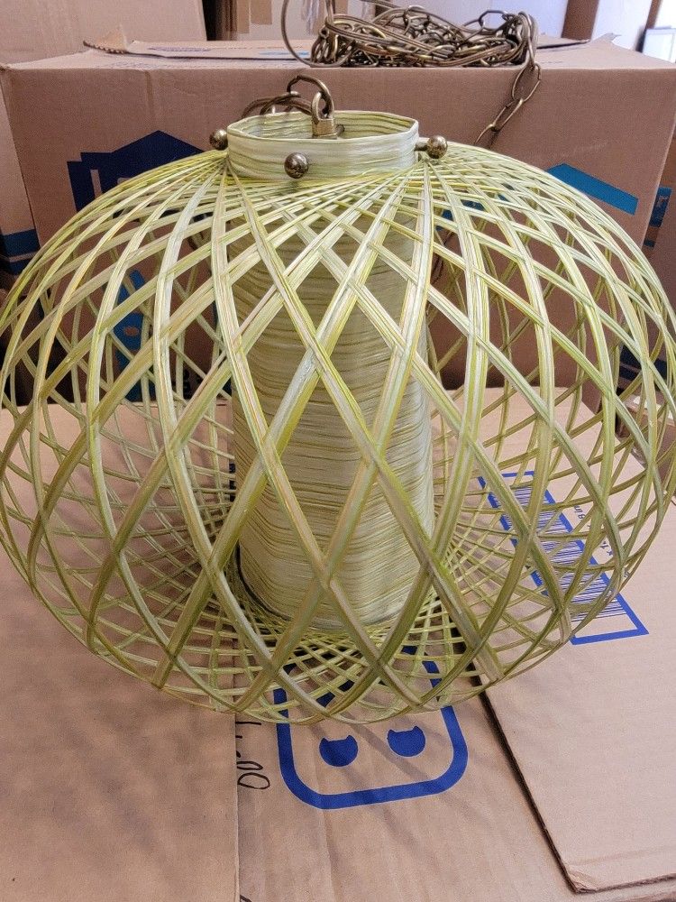 Vintage RARE LARGE MCM tiki Bamboo Swag Lamp Electric Chain