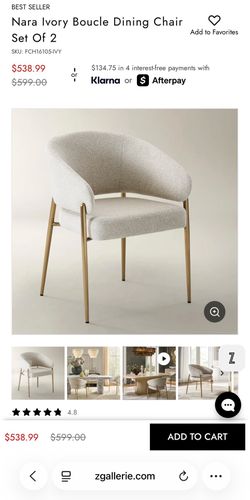 Set of 8 ZGallerie Nara Ivory Boucle Dining Chairs