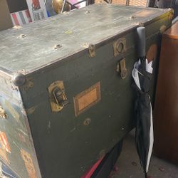 Antique Wood And Brass And Metal Big Box