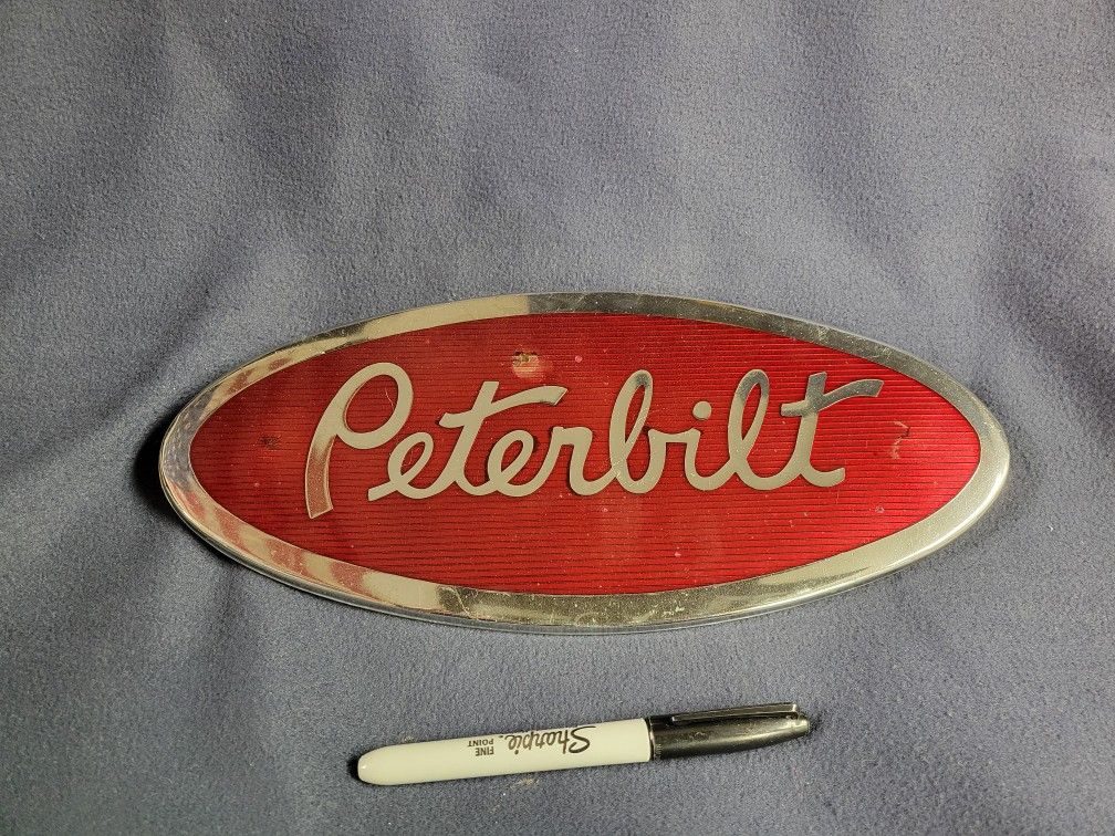 Red Peterbilt Oval Emblem Grill Badge OEM 12" X 5"