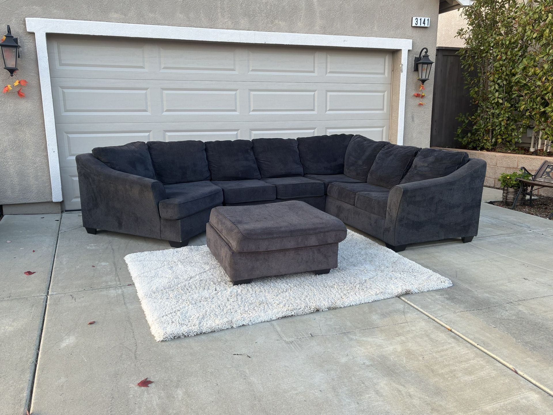 Modern Charcoal U-Shaped Sectional Sofa + Oversized Ottoman