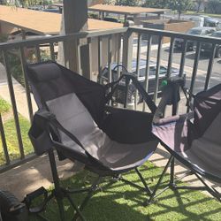 Three Rocking Chairs For Indoor Outdoor Foldable You Can Take Anywhere With Cup Holder Great Condition For 150  